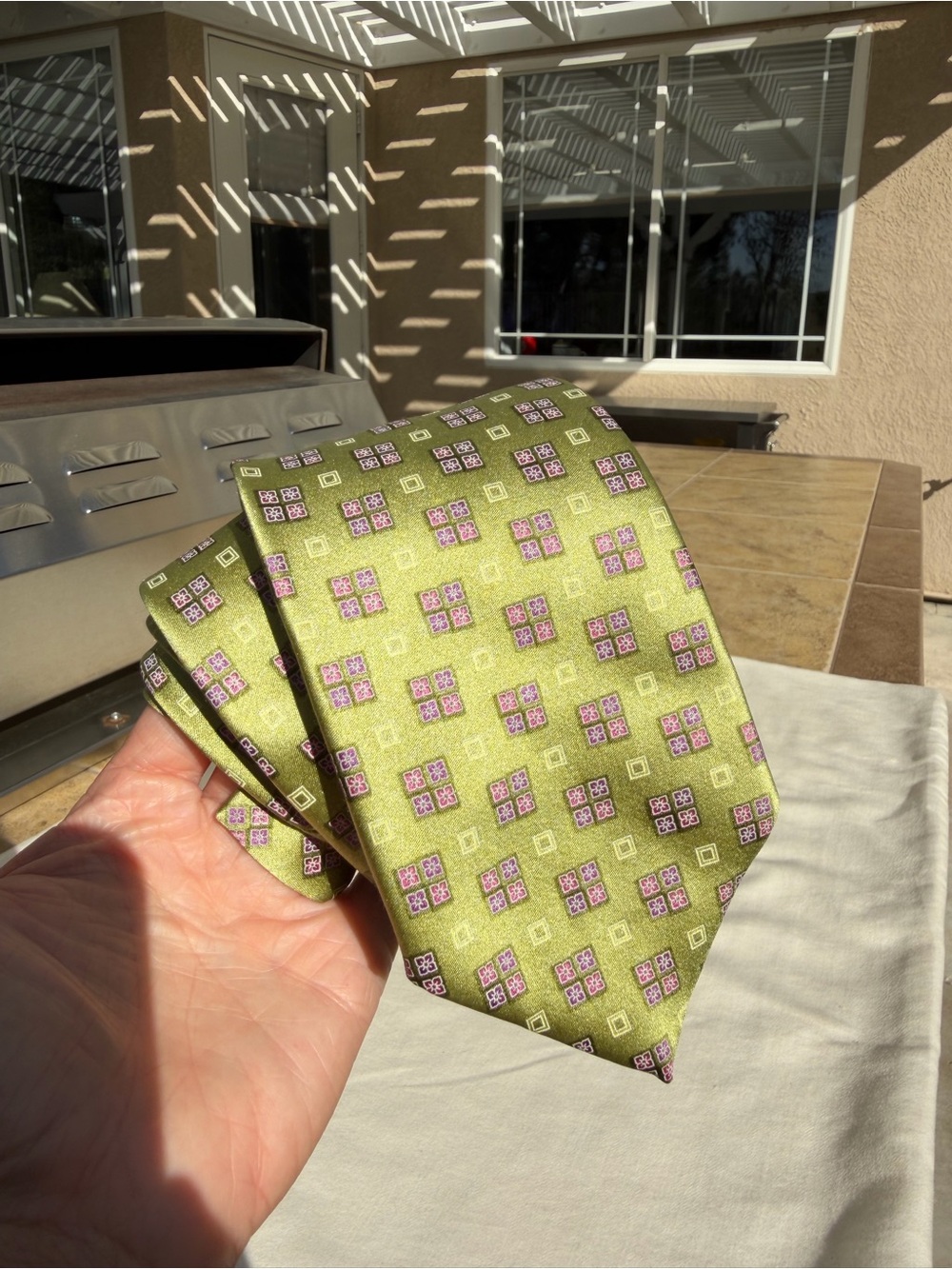 Ermenegildo Zegna 100% Silk Dress Tie Green Pink Purple Floral Geometric Design